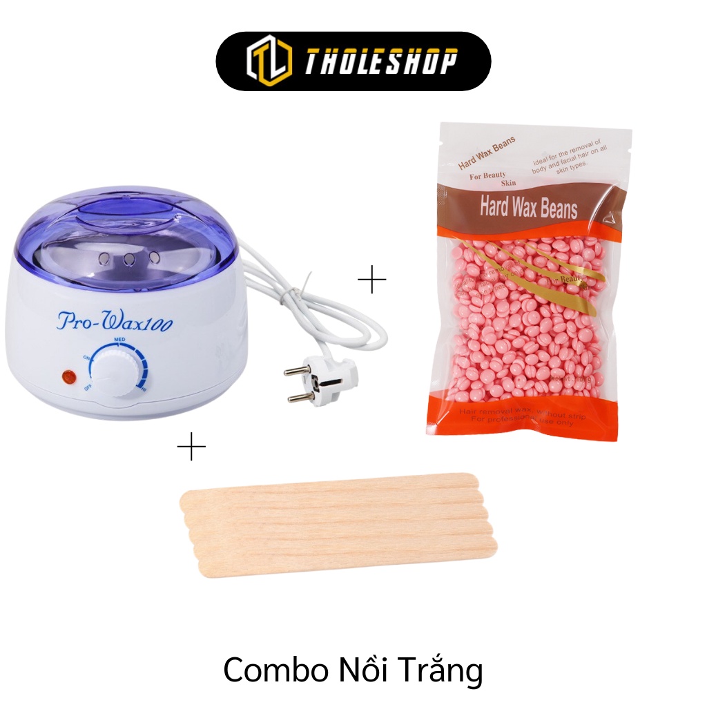 Combo Nồi Nấu Sáp Wax Lông Pro 100 + Sáp Wax Lông Cao Cáp + 5 Que Gạt Gỗ Lớn - Bộ Tẩy Lông