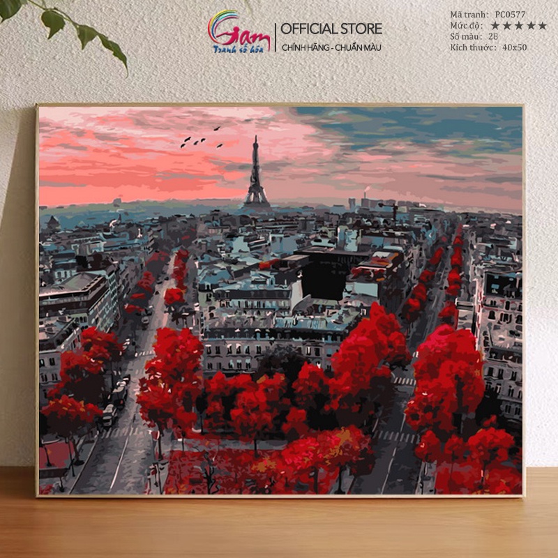 Tranh tô màu theo số phong cảnh Paris Eiffel có căng khung 40x50cm PC0577