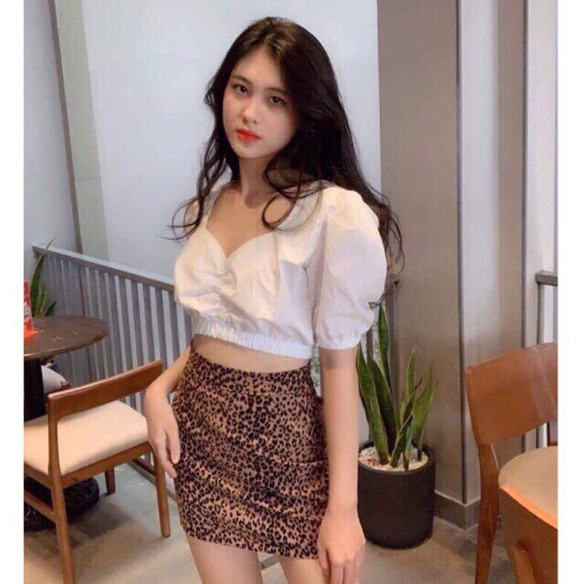 Áo kiểu nữ nhúm ngực tay bồng croptop voan cực xinh xắn
