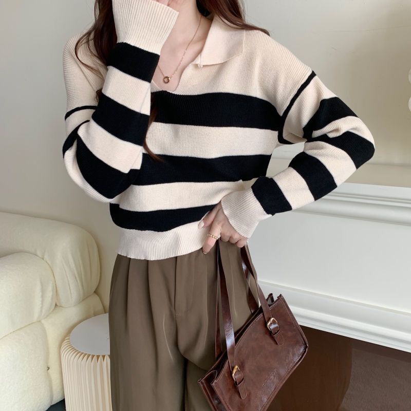 Áo Thun Polo Tay Dài Dáng Rộng Họa Tiết Kẻ Sọc Thiết Kế Mới Thời Trang Dành Cho Mùa Xuân