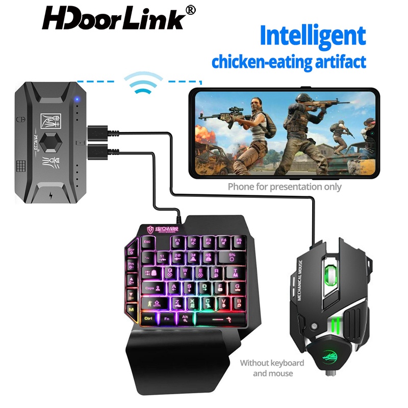 Bộ chuyển đổi bàn phím và chuột HdoorLink chơi game pubg kết nối bluetooth 5.0 cho android ios