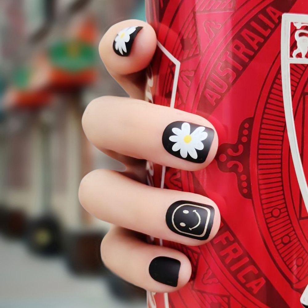MOCHO Bộ Móng Tay Giả Ngắn Họa Tiết Hoa Cúc Hoạt Hình Phong Cách Hàn Quốc Xinh Xắn