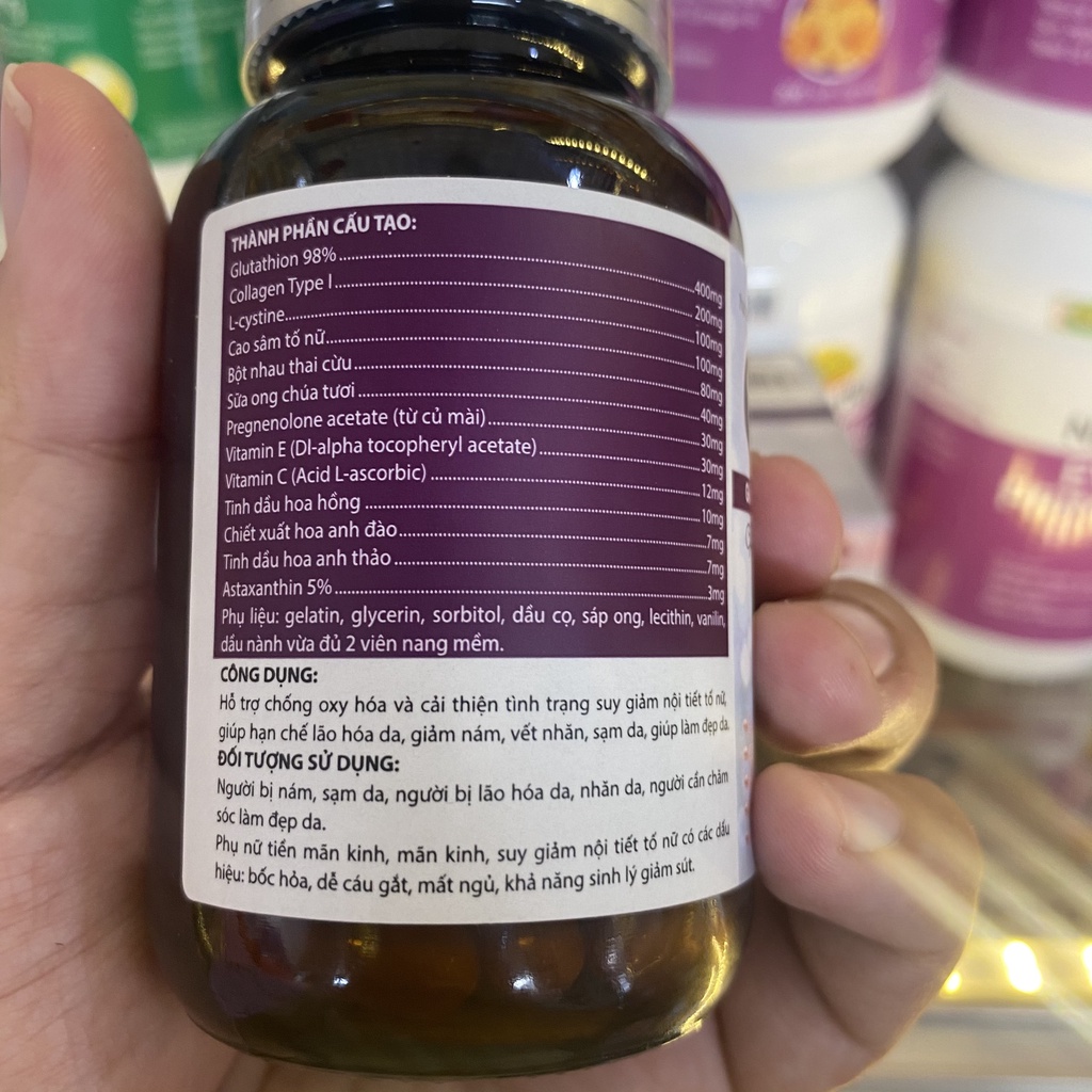 Viên uống Glutathion 98% hỗ trợ chống oxy hóa và cải thiện suy giảm nội tiết tố nữ hộp 30 viên