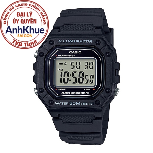 Đồng hồ nam dây nhựa Casio chính hãng Anh Khuê W-218H-1AVDF (43mm)