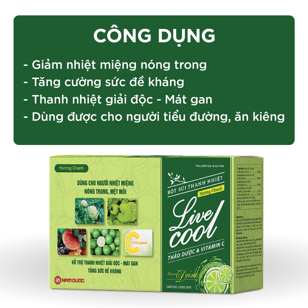 Bột sủi thanh nhiệt Livecool Nam Dược hương chanh hộp 10 gói x 7gram