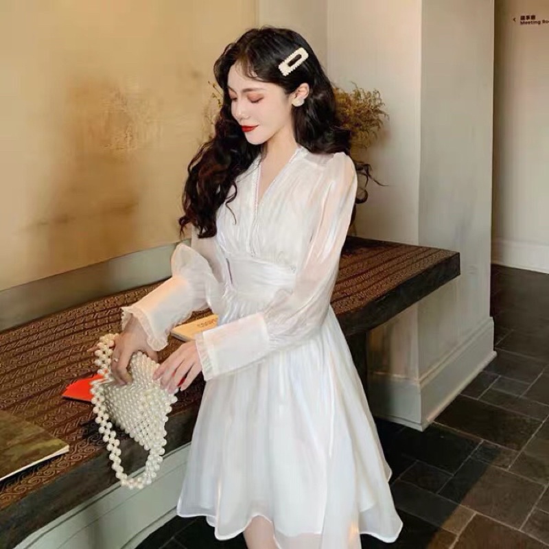 Đầm voan xoè tay phồng