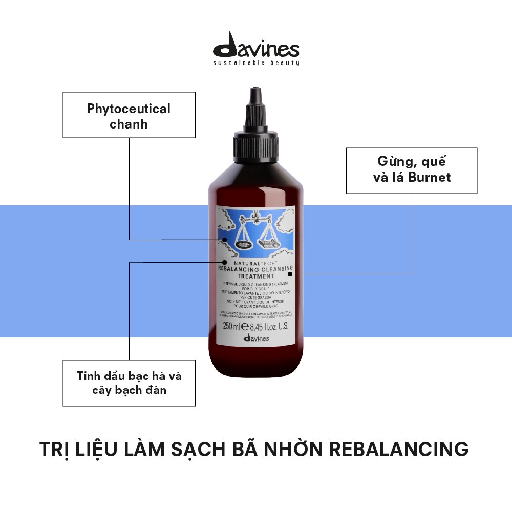 Dung dịch làm sạch bã nhờn Davines Rebalancing Cleansing Treatment dung tích 250ml dành cho da đầu dầu, bết