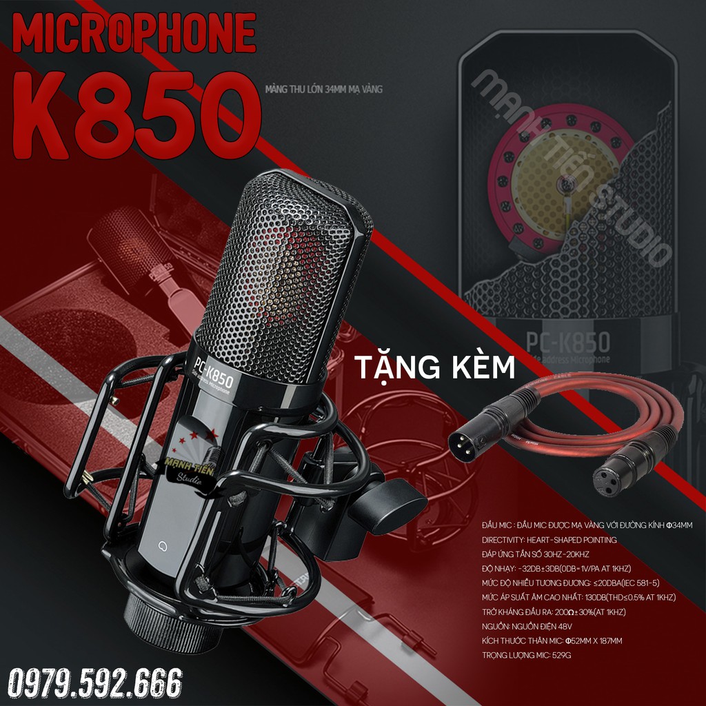 CTY MT Micro thu âm PC-K850 mạ vàng nguyên chất TẶNG DÂY KÈM DÂY CANON độ nhạy cao chất lượng âm thanh cực hay(BH 12T)