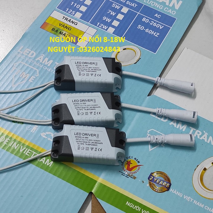 Nguồn driver, tăng phô, chấn lưu đèn led ốp nổi trần 8-18