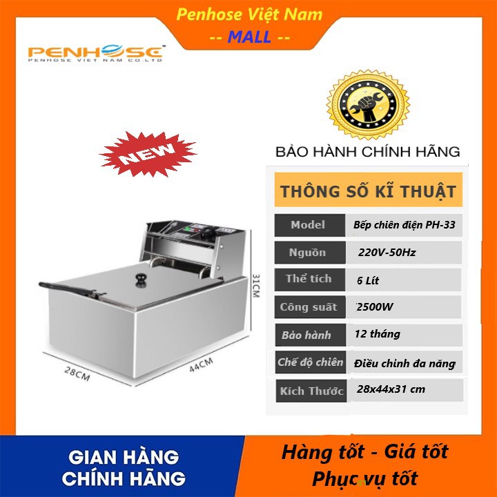 Bếp chiên nhúng điện công nghiệp chính hãng - Công suất 2500W - dung tích 6 lít (bảo hành 12 tháng)