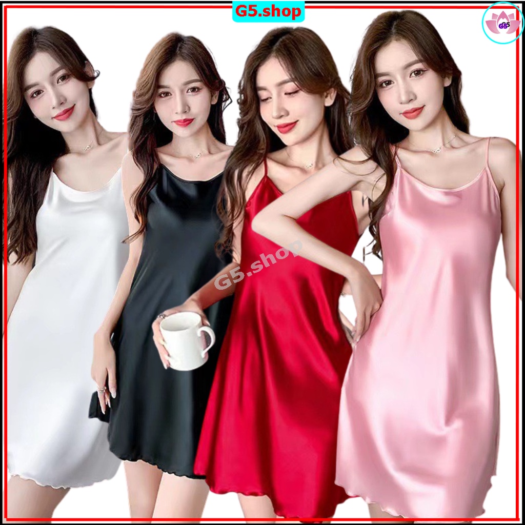 Váy ngủ hai dây đầm ngủ lụa mặc nhà mát mềm mịn cao cấp