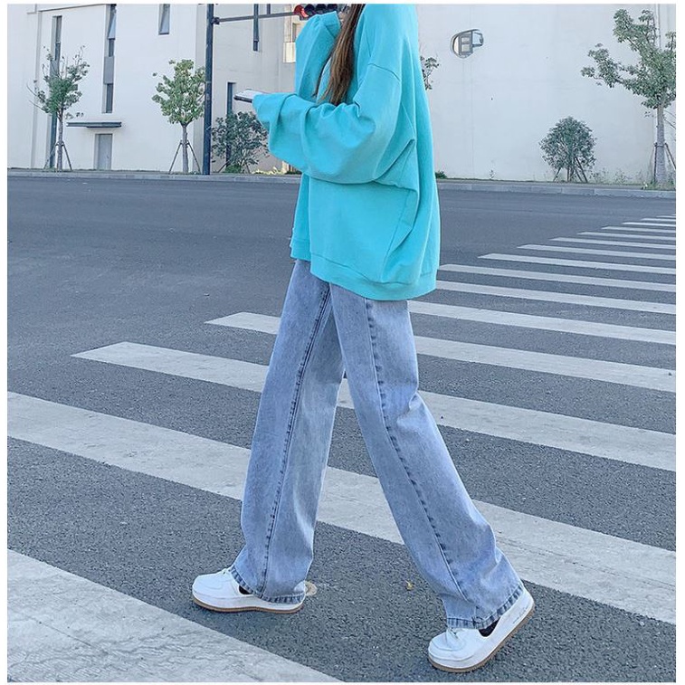 Quần jean ống rộng cạp cao ulzzang, kiểu dáng baggy nữ ống suông, quần bò nữ ống suông rộng