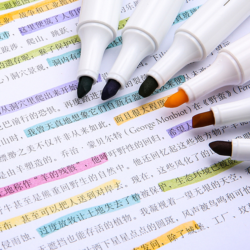 6 Colors Morandi Highlighter Pen Macaron Stationery Graffiti Handbook Fluorescent Marker Pen Cute School Office Painting Supplies