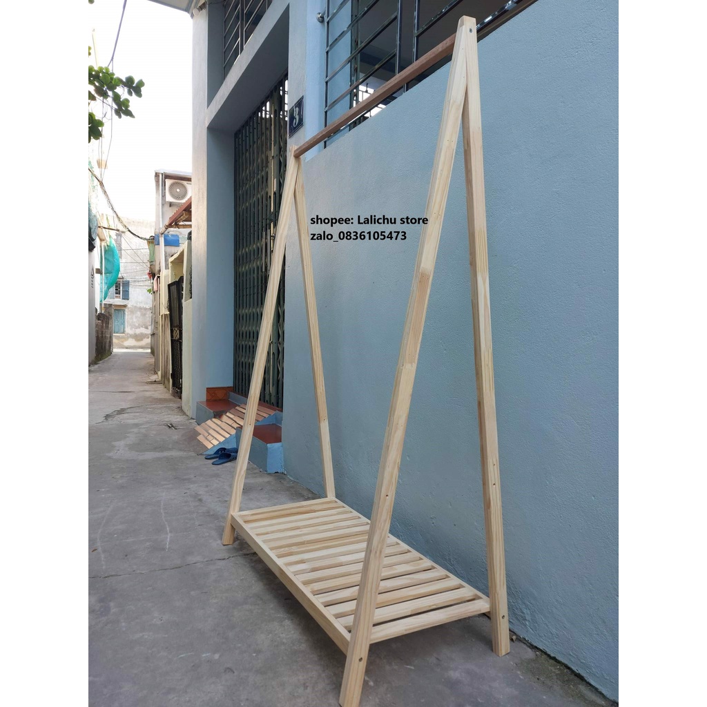 Kệ treo quần áo chữ A gỗ tự nhiên trang trí, kệ chữ A treo quần áo