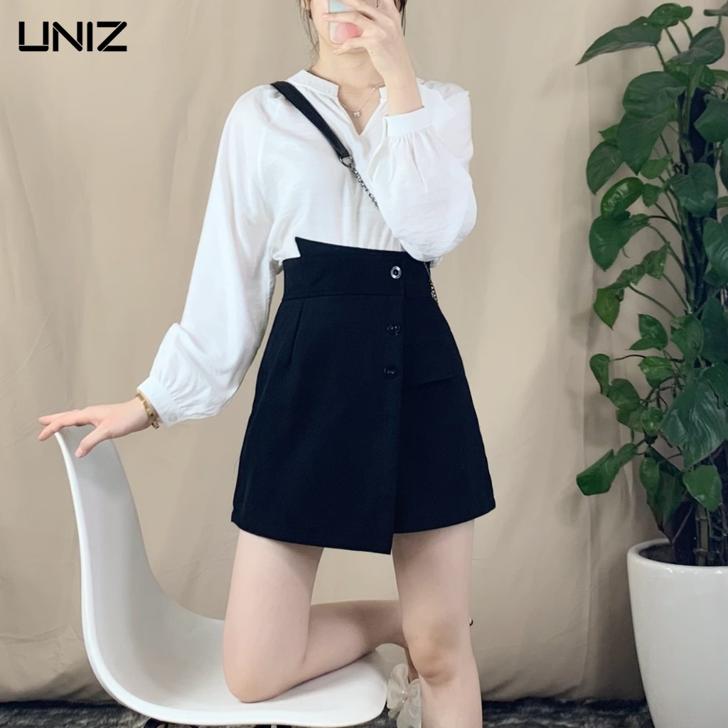 Quần Short Nữ Chữ A UNIZ (3 Màu), Basic, Vạt Chéo, Dáng Dài, Form Rộng, Giả Váy, Cạp Cao, Vải Tuyết Mưa, Mềm Mịn