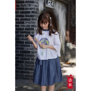 Chân váy denim xếp ly