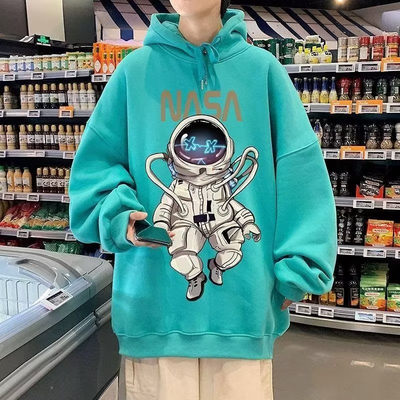 Áo hoodie Dáng Rộng In Hình Phi Hành Gia Phong Cách hip hop Đường Phố Hàn Quốc Chất Lượng Cao Cỡ M-5XL Dành Cho Nam