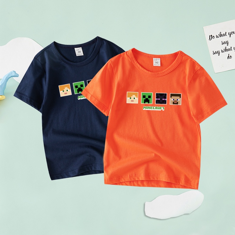 Áo Thun Cổ ThuyềN Tay NgắN 100% Cotton In HìNh Minecraft 8 MàU AA012