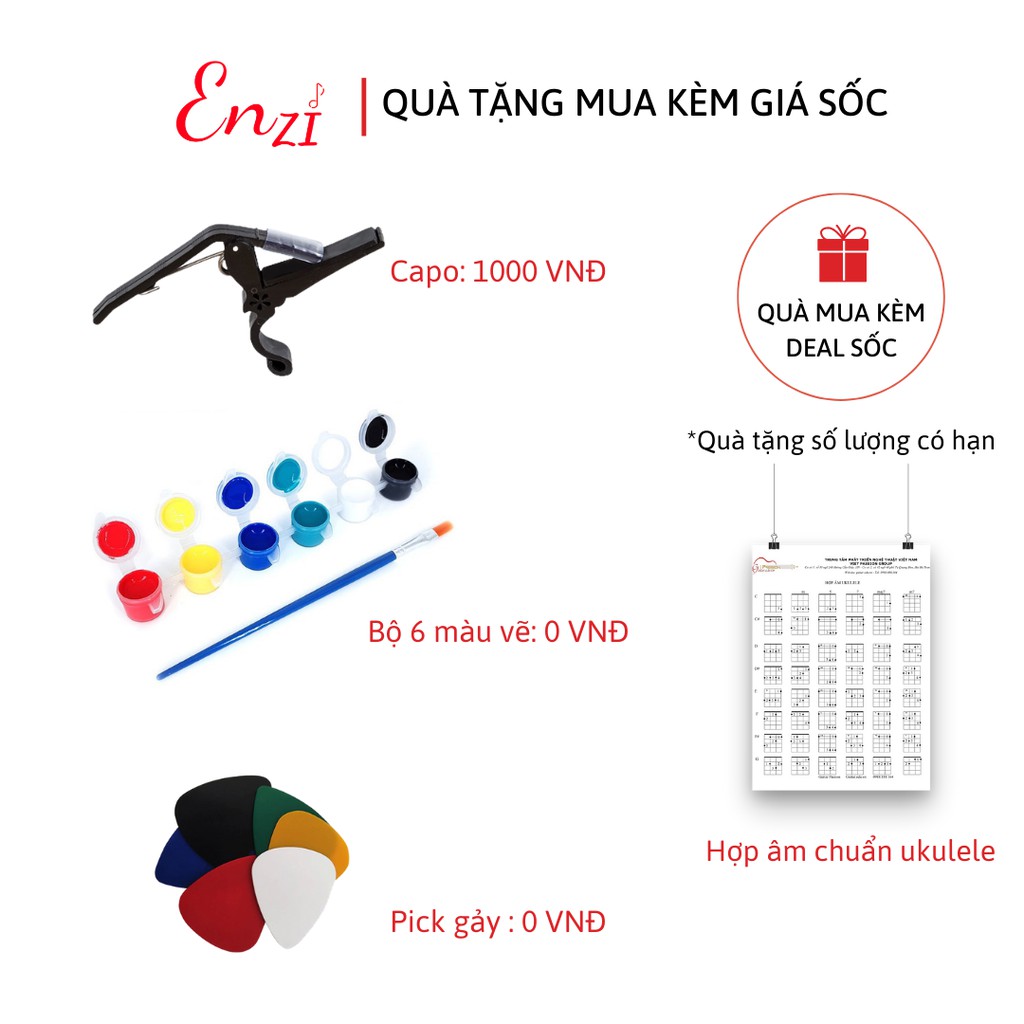 Đàn ukulele soprano concert 23 và 21 inch gỗ mộc tặng màu vẽ dành cho các bạn tự sáng tạo Enzi