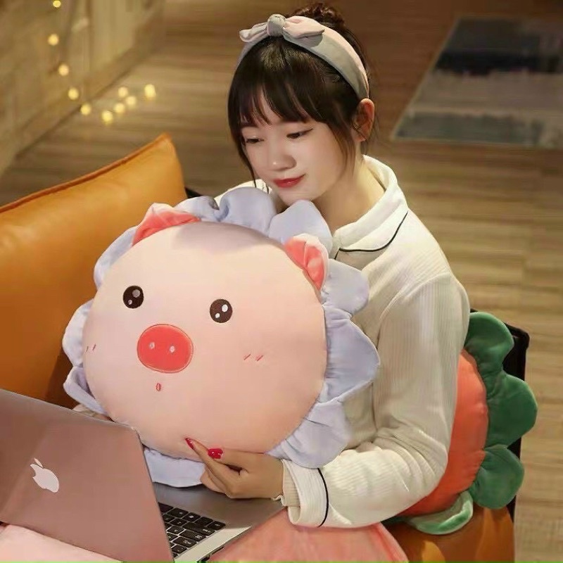 Bộ chăn gối văn phòng hình thú gấu bông có mền gối tựa lưng gối tựa lưng văn phòng cute dễ thương 3in1 ( chăn 160*110cm)