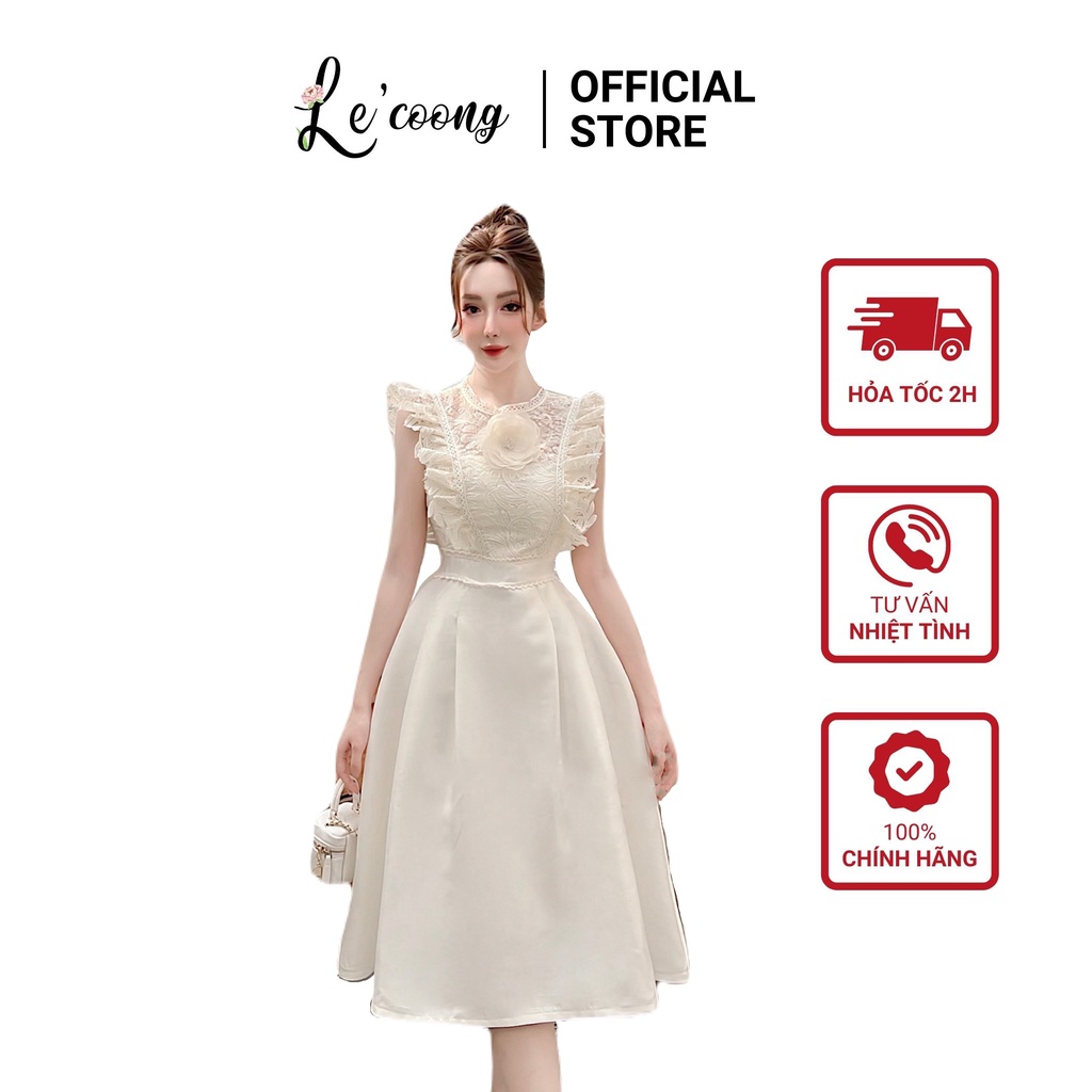 Đầm Đi Tiệc LECOONG V221 Dáng Xòe Ren Ngực Đính Hoa Cao Cấp