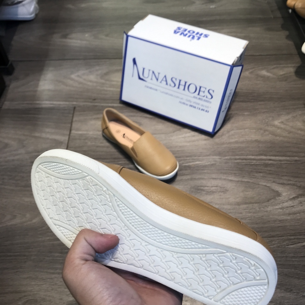 Giày bệt nữ da bò thật êm chân mềm LUNASHOES 70301 giầy lười slip on trung niên cho mẹ dễ đi dễ phối đồ