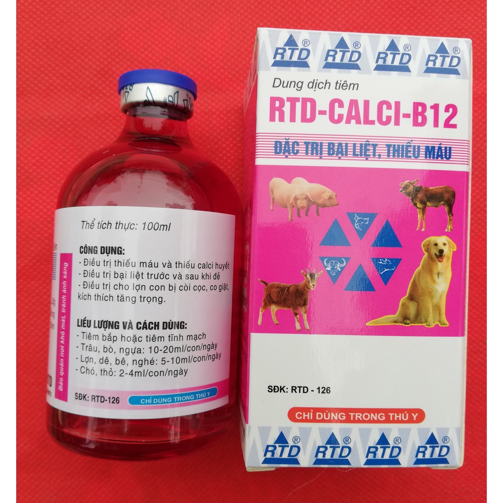 1 lọ RTD-CALCI-B12 100ml Dùng cho trâi, bò, lợn, gia cầm, chó, mèo