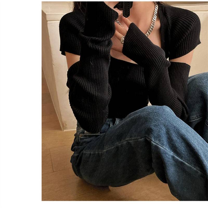 Pháp Áo Sweater Ngắn Dáng Ôm Vừa Vặn Thời Trang Cao Cấp Phong Cách Phương Tây Cho Nữ