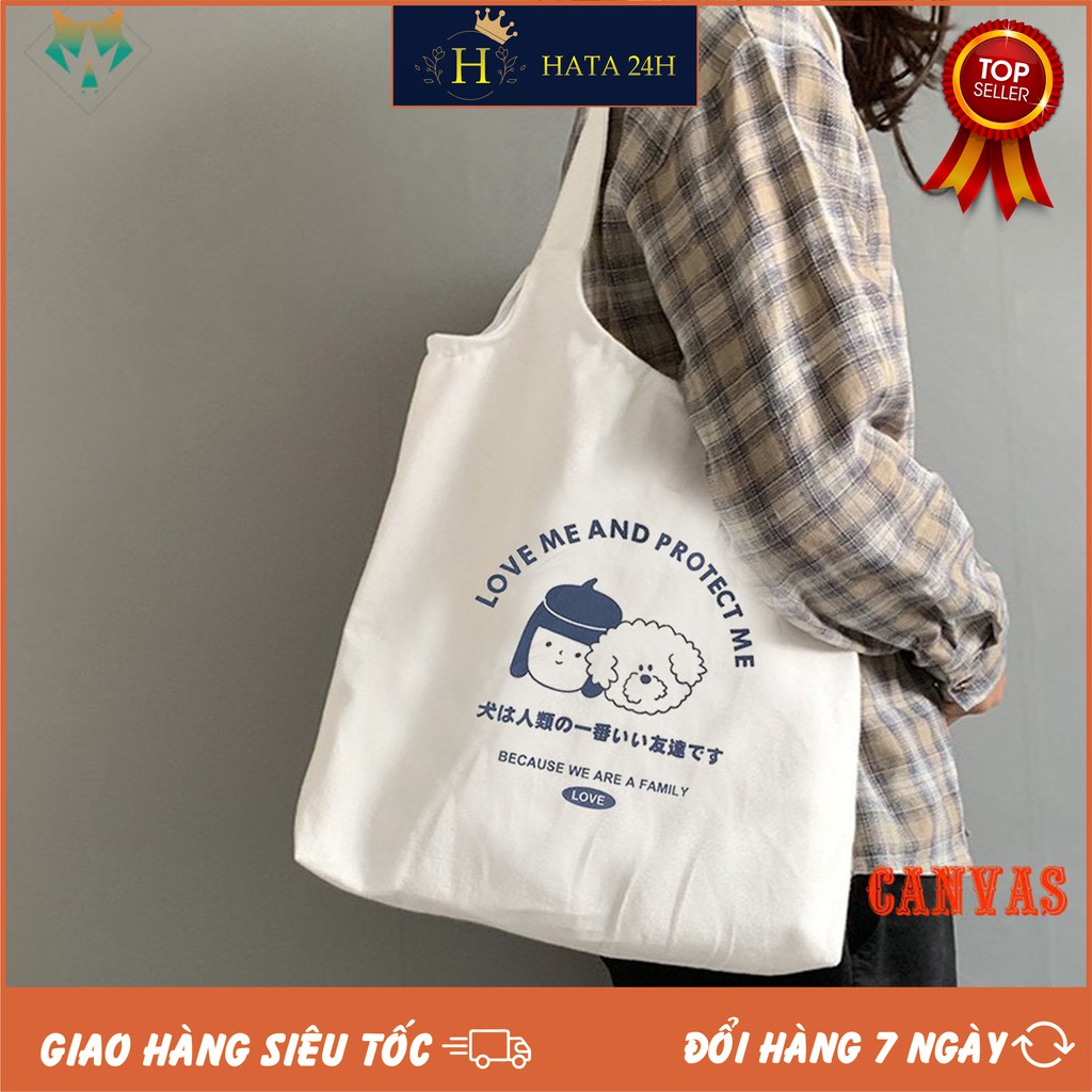 Túi Đeo Vai Tote Vải Canvas Cao Cấp 1008 462 Love Me And Protect Me Dạo Phố Cực Đẹp