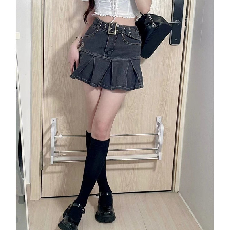 Jiashucheng Chân Váy Denim Chữ A Lưng Cao Thời Trang Mùa Hè Dành Cho Nữ