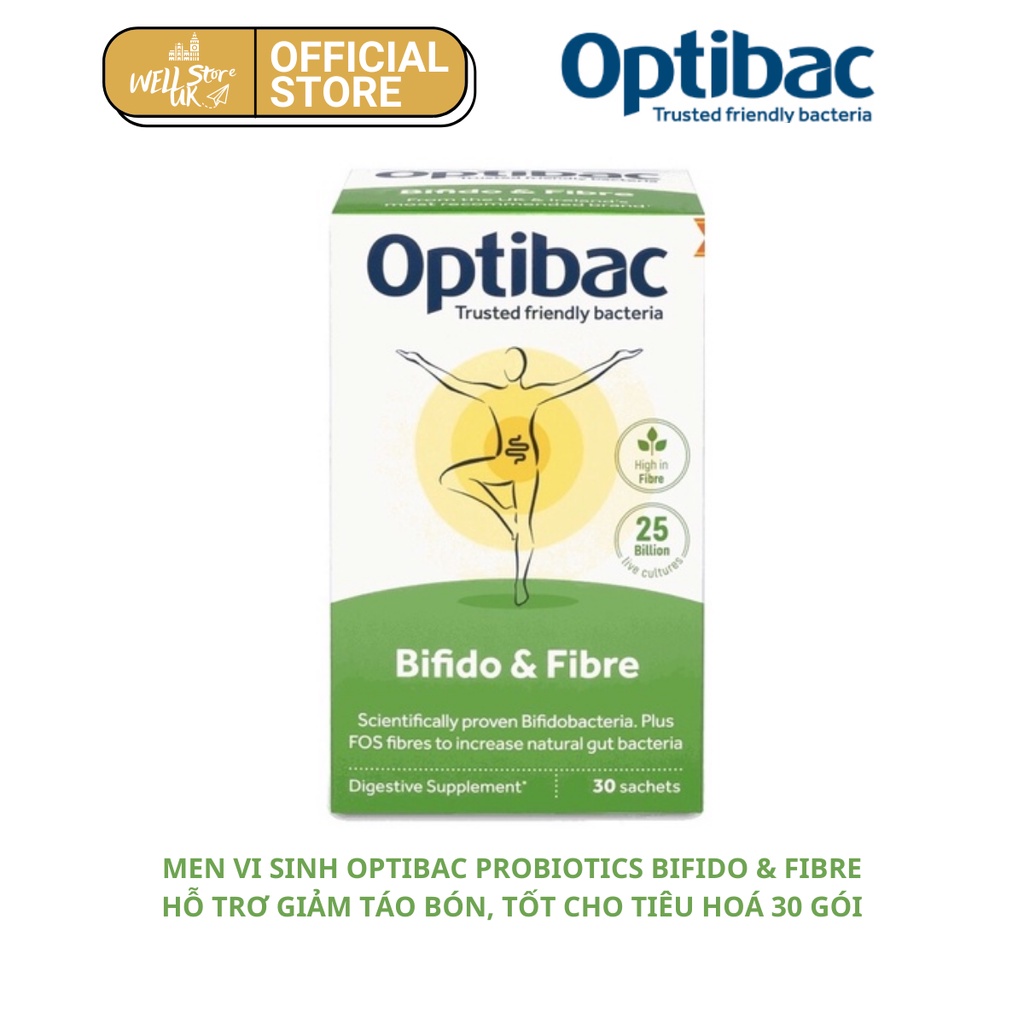 UK-Men vi sinh Optibac Probiotics Bifido &amp; Fibre hỗ trơ giảm táo bón, tốt cho tiêu hoá 30 gói