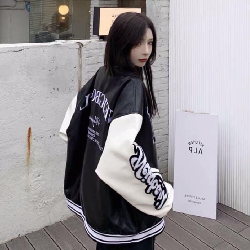 VARSITY JACKET LEATHER - ÁO KHOÁC DA THÊU CHỮ N