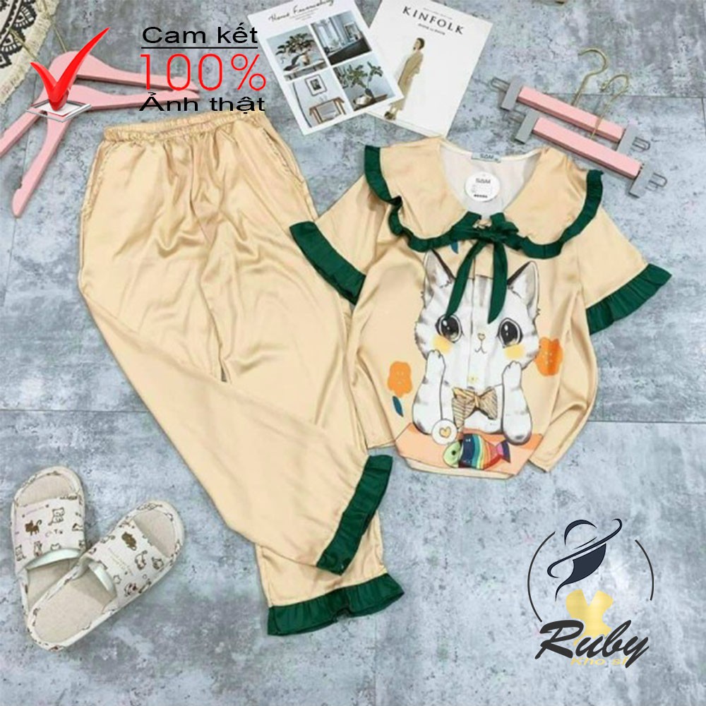 Đồ ngủ pijama 💎SALE💎 cộc tay mặc ngủ ở nhà nhập khẩu cao cấp chất liệu lụa nhung mềm nhẹ phong cách tiểu thư gọi cảm