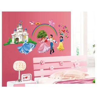 (Hoàn xu 20% mã FSS06MAY5)Decal dán tường, hình dán tường trang trí lâu đài của những nàng công chúa vui vẻ