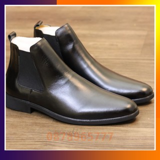 TẶNG LÓT TĂNG CHIỀU CAO -  GIÀY CHELSEA BOOT NAM - DA BÒ 100%, ĐẾ CAO SU ĐÚC KHÂU - MÃ B001 ĐEN LÌ