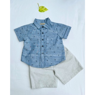 Bộ quần áo bé trai xương rồng Poesie House, áo cotton, quần linen, dành cho bé từ 2-6 tuổi, hàng may thủ công xuất khẩu