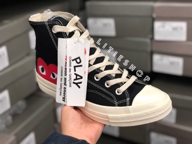 ẢNH THẬT | GIÀY Comme Des Garcons Play X Converse Chuck Taylor - Hidden Heart High Top Sneaker ĐEN CAO CỔ