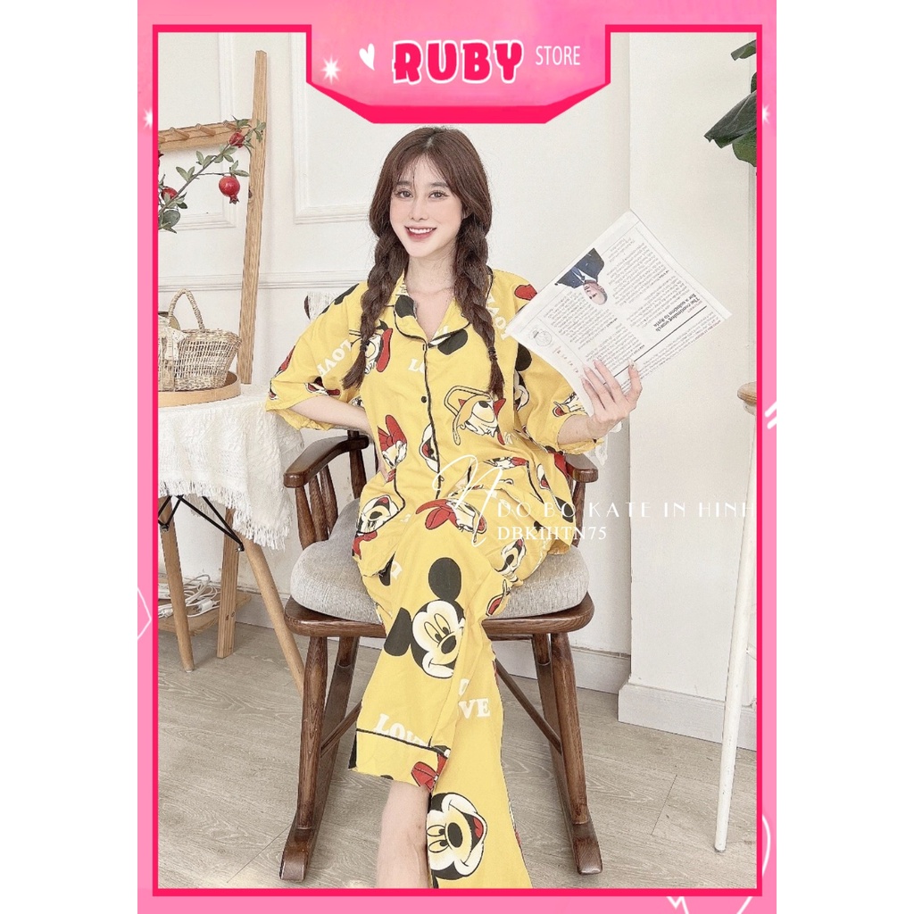 Đồ bộ tay cánh dơi phom to cho nữ mặc nhà chất kate mềm mịn in chuột in hình hoạt hình dễ thương DNKIHTN75