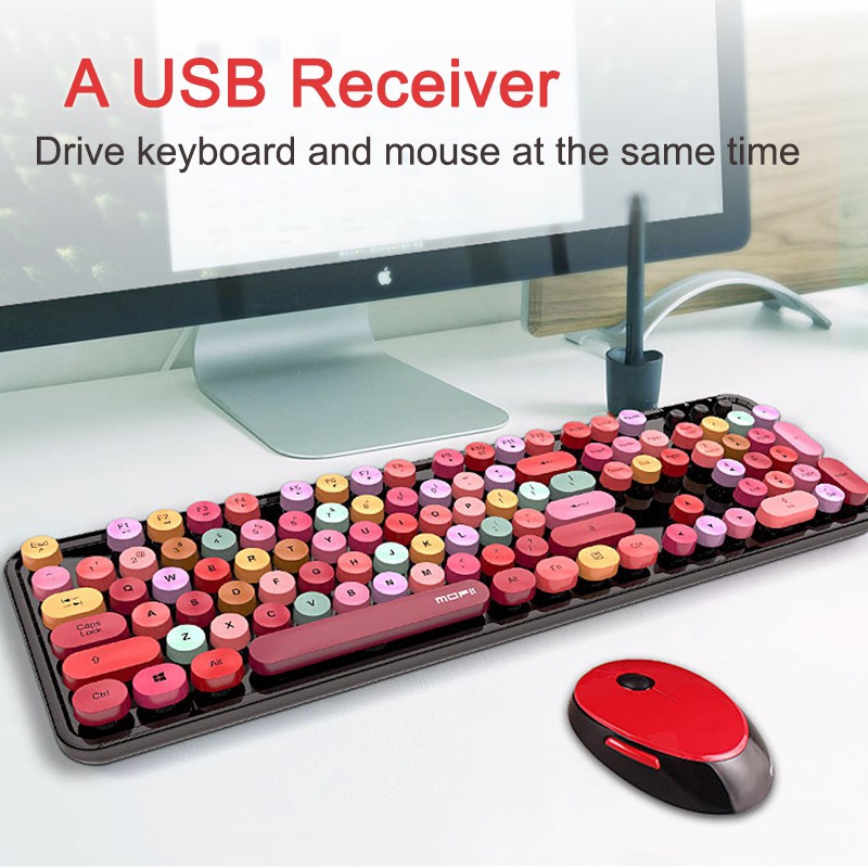 Bộ bàn phím và chuột không dây Mofii Sweet Candy Cô gái Son môi Máy đánh chữ chấm Trục cơ USB 2.4G Office Combo