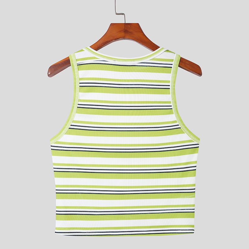 Áo Tank Top Sát Nách Cổ Tròn Kẻ Sọc Cá Tính Cho Nam