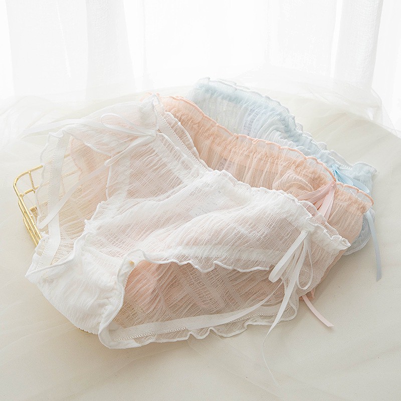 Quần Lót Nữ ❤️FREESHIP❤️ Quần Lót Lụa dệt kim mới Cao Cấp viền bèo mềm mại đính nơ 2 hông điệu đà, gợi cảm mẫu H1018 | BigBuy360 - bigbuy360.vn