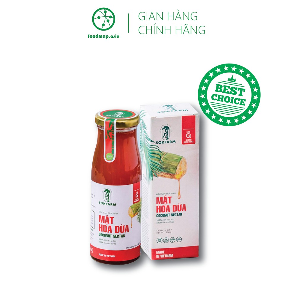 [TẶNG NƯỚC TƯƠNG &amp; MÃ GIẢM 70K] Mật Hoa Dừa Trà Vinh Nguyên Chất Sokfarm - Chai - FoodMap