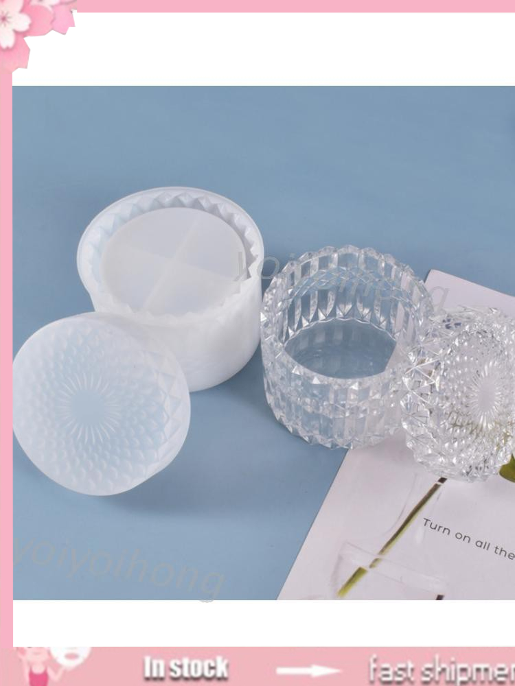 1 Set Diy Craft Decor Crystal Epoxy Resin Mold Round Storage Box Silicone Mold