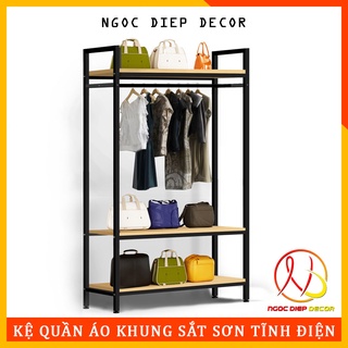 Kệ treo quần áo khung sắt sơn tĩnh điện cao 1,76m, lắp ráp đơn giản dễ dàng, sàn gỗ mdf melamin sang trọng sạch sẽ