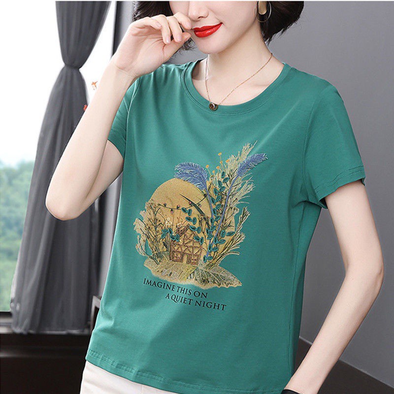Áo Thun Tay Ngắn Cổ Tròn Plus Size Dành Cho Phụ Nữ Trung Niên