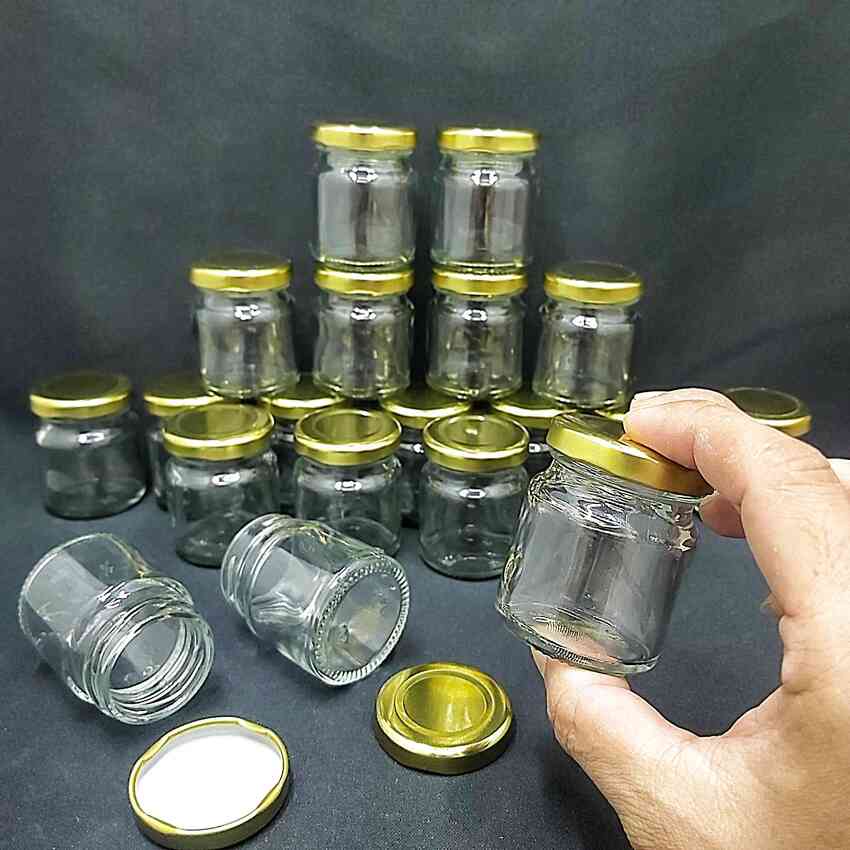 Lọ thủy tinh nhỏ 50ml  Trụ Tròn nắp thiếc vàng - Hũ đựng mật ong, sữa ong chúa, thực phẩm, mỹ phâm