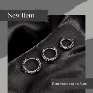 khuyên tai vòng hoạ tiết chromehearts cá tính - khuyên thép ko han gỉ đã kèm trong túi zip tiệt trùng