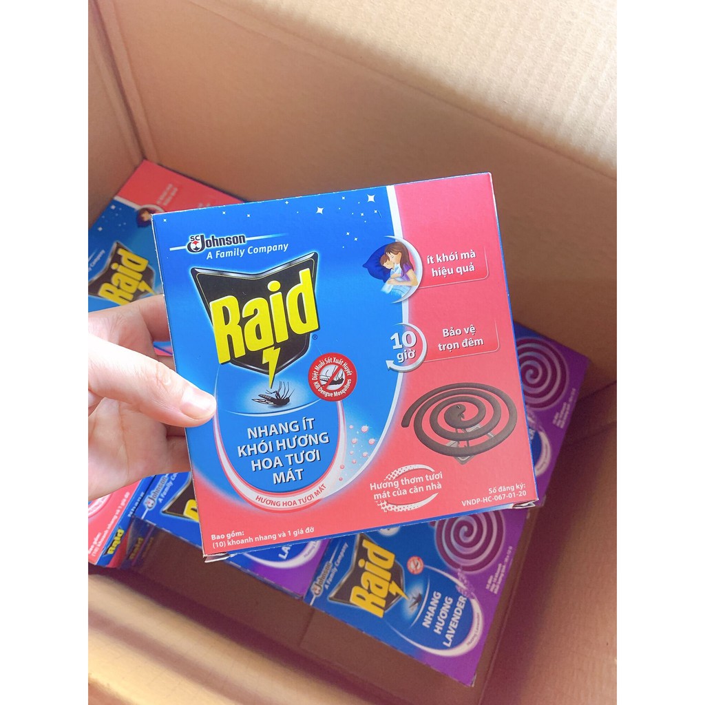 Combo 10 hộp nhang thơm đuổi muỗi Raid Hương hoa tươi mát ít khói