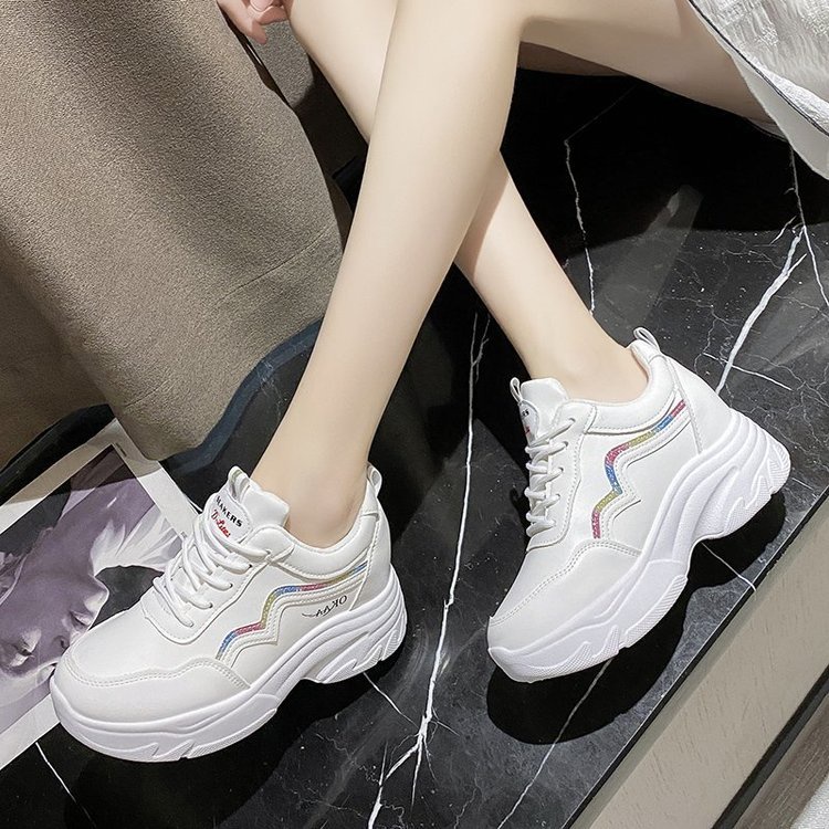 Giày Da Nữ, Giày Sneaker Da Nữ G63 Màu Trắng Đẹp Độn Đế 7 Phân Tăng Chiều Cao Cho Học Sinh Sinh Viên