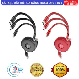 Cáp Sạc Đa Năng 3 Đầu Hoco U50 3 in 1 Chính Hãng - BH 12 Tháng